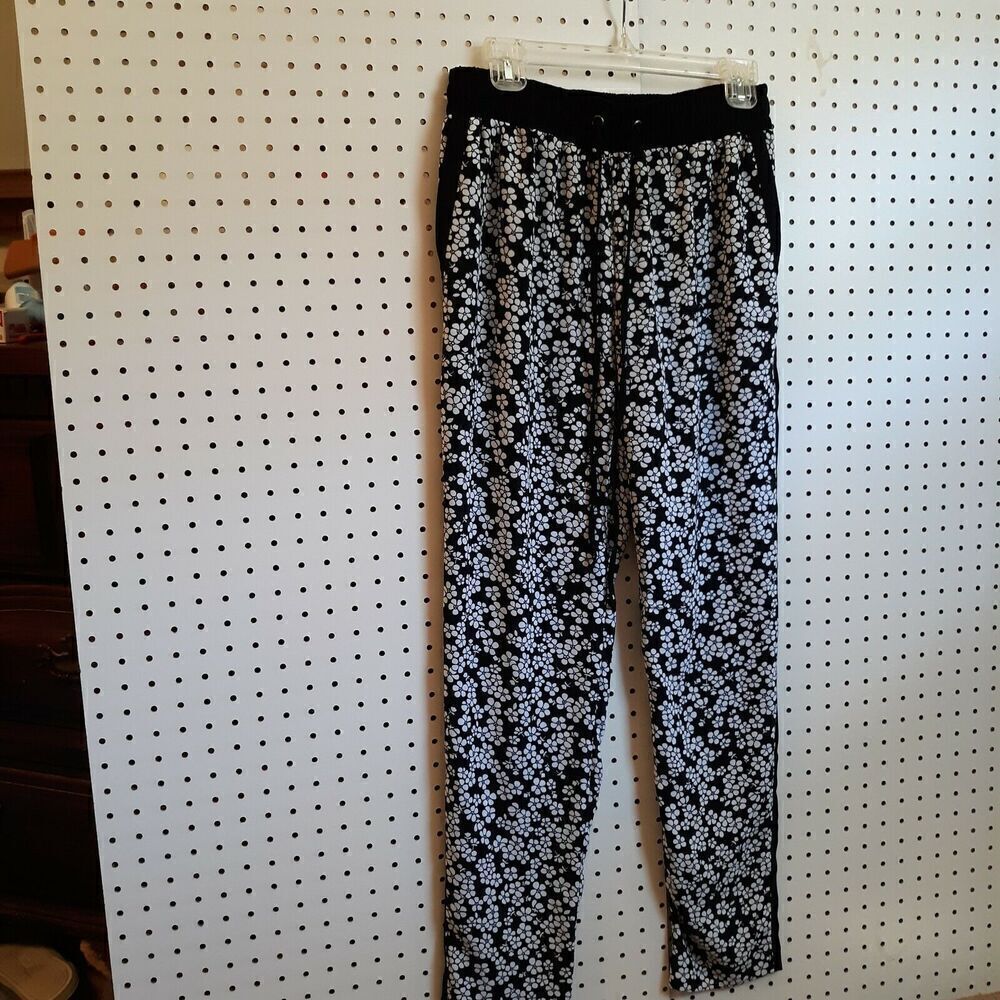 New Directions Womens Palazzo Pants Size S Polyester Floral Print Blk/White